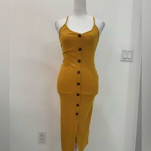 Yellow Button-Down Ribbed Dress